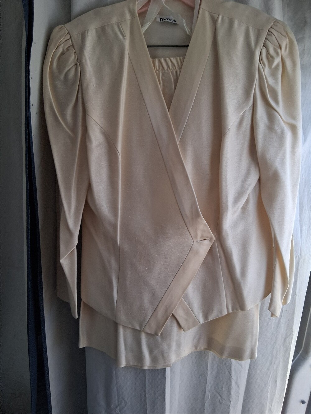 Patra Cream Wrap-Style Blouse with Gathered Shoulders